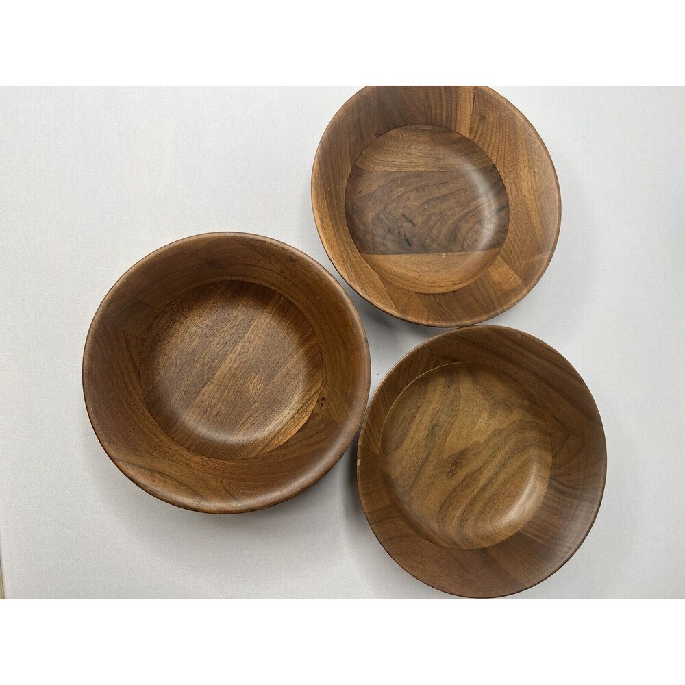Authentic Solid Black Walnut Bowl Set Of 3 MCM Soft Beautiful Wood Bowls